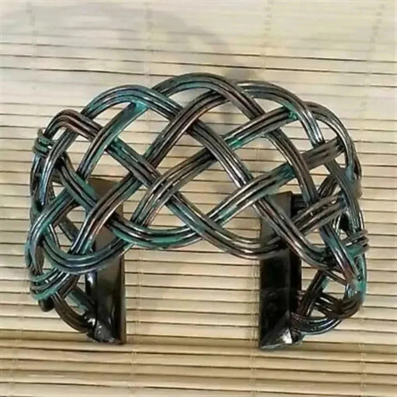 Hand Painted Distressed Patina Steampunk Antiqued Copper Braided Cuff Bracelet - Picture 5 of 6